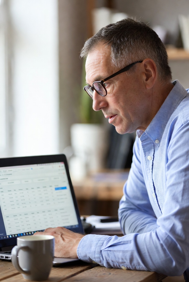 A faculty member reviewing the Instructor Insights dashboard, looking at structured cohort progress data on a laptop